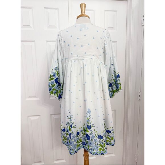 Islapayal Malaga Mini Peony Blue Floral Embroidered Capri Midi Dress Size Large - Picture 6 of 8